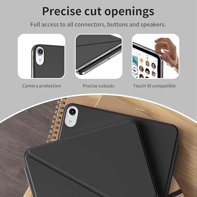 for iPad A16 Case iPad 11th/10th Generation Case (2025/2022) Removable Magnetic Cover Ultra Slim Shockproof Adjustable Portrait/Landscape Stand with Raised Screen View Auto Sleep/Wake Black