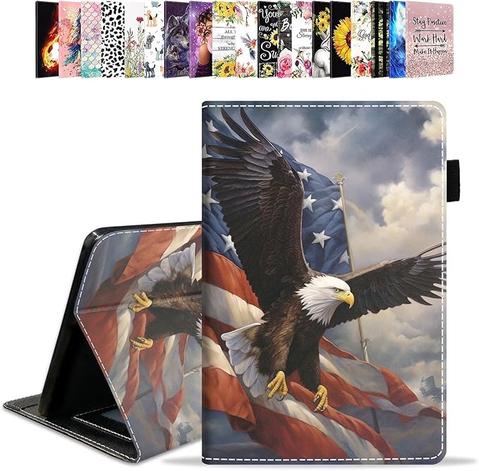 Case for All-New Kindle Fire HD 10 &amp 10 Plus Tablet 10.1 (13th/11th Generation 2023/2021 Release) - PU Leather Folio Case with Smart Auto Wake/Sleep Patriotic American Flag Bald Eagle