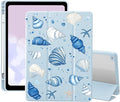 Starfish Seashell Case for iPad 5th/6th Generation(2017/2018) for iPad Air/Air 2 9.7 Inch with Pencil Holder Foldable Blue Leather Cartoon Cover Clear Back Shell Auto Wake/Sleep