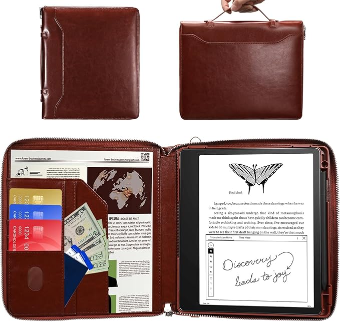 E NET-CASE Case for Kindle Scribe 10.2 inch 2024 &amp 2022 Released - Business Handheld Design Upgraded PU Leather Cover for Kindle Scribe Digital Paper with Zipper &amp Pen Holder (Brown)