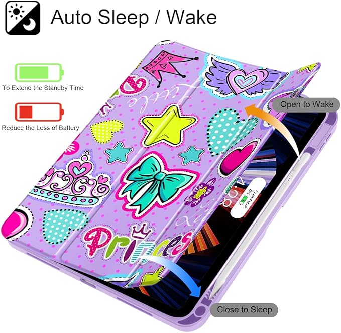 Case for iPad Air 11'' (M4 2026/M3 2025/M2 2024)/ iPad Air 10.9'' Air 5th /4th Gen Shockproof Cover with Clear Back Shell &amp Penceil Holder Auto Wake/Sleep Stand Cover Girlis Pink Pattern