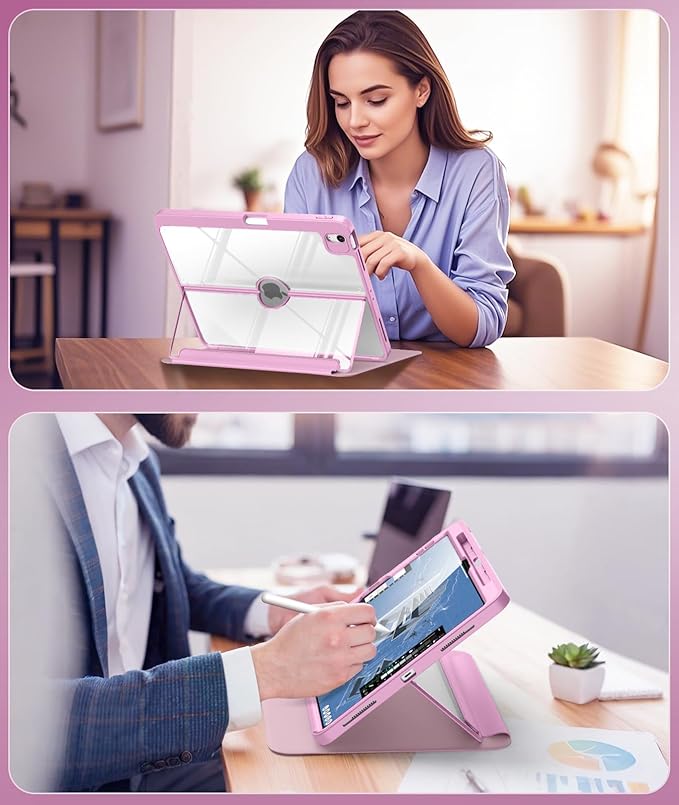 MoKo for iPad Air 13-Inch Case (M4/M3/M2) 2026/2025/2024 with Pencil Holder Heavy Duty 13 Inch iPad Air Case with Screen Protector Clear Back Lens Protector Multi-angle Magnetic StandNosegay Pink
