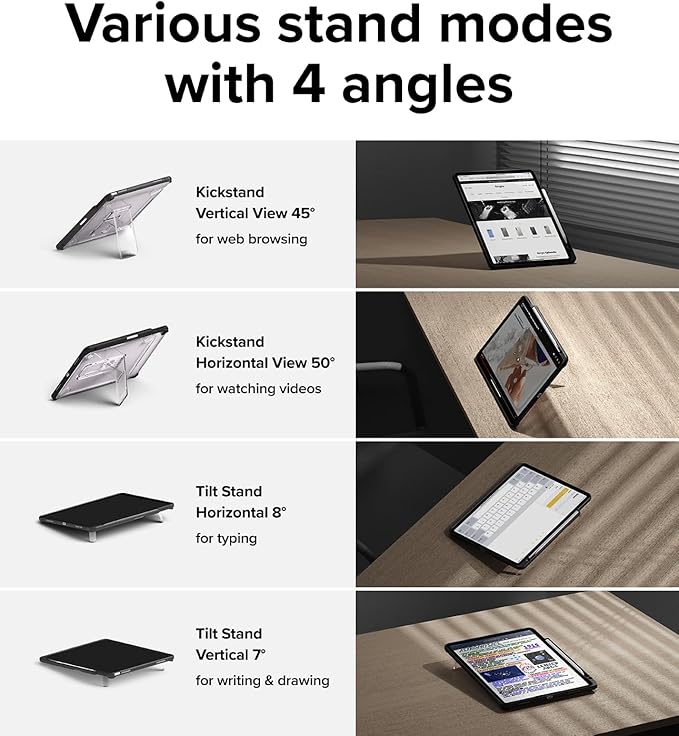 Ringke Fusion Sketch Stand for iPad Air 13 Inch Case (M4 2026 &amp M3 2025 &amp M2 2024) [Cover + Stand] Pencil Holder with Overcharge Prevention Non Yellowing Wobble Free for Writing and Drawing -
