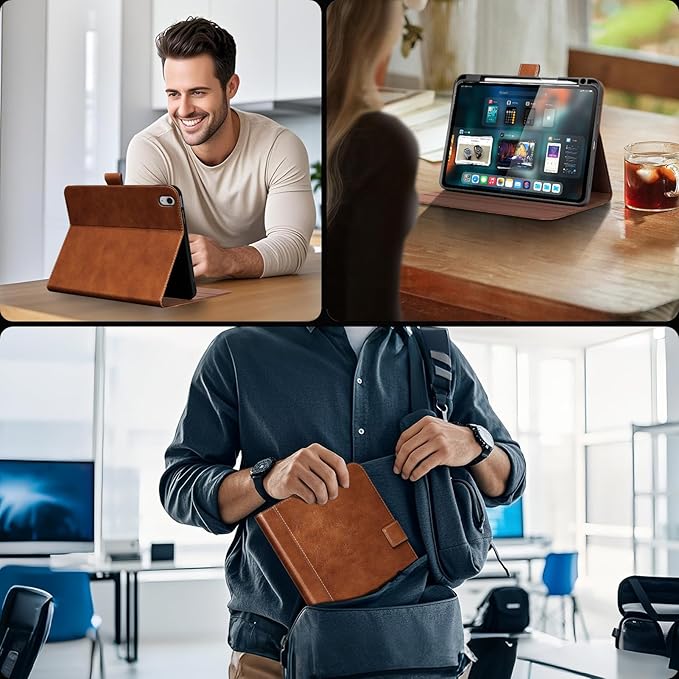 Gexmil Leather Case for iPad (A16) 11th Generation 11 Inch 2025 iPad 10th Gen. 10.9 Inch 2022Protective Cover with Pencil HolderMagnetic ClosureAuto Sleep/WakeBrown