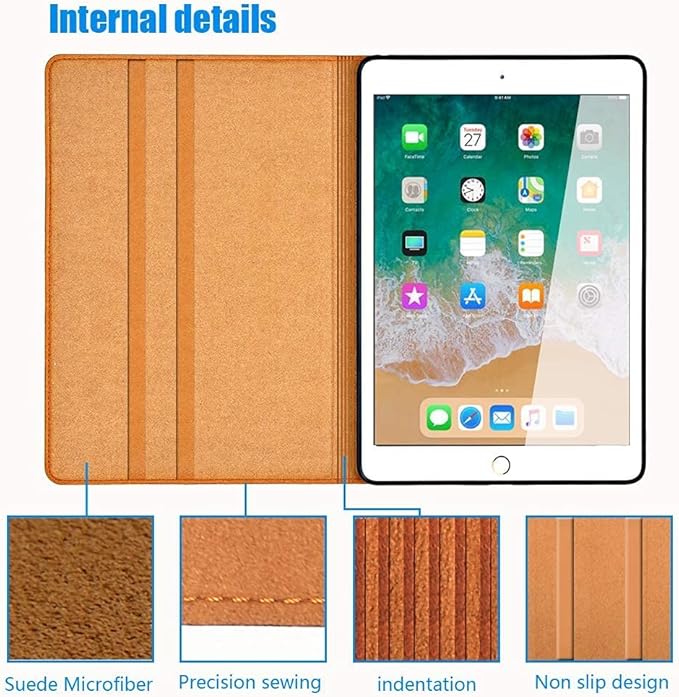 Gexmil Case for iPad 9.7 Inch 2018/2017 applies Cowhide Folio Cover for iPad 6th Gen / 5th Gen Genuine Leather case Also applies to iPad Air 2 / iPad Air (Pattern-Brown)
