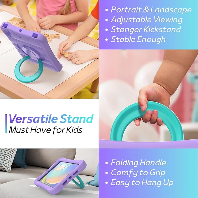 MRWHO Kids Case for iPad 9th 8th 7th Generation 10.2 inch – Lightweight Flexible Shockproof Rotating Stand Handle Rugged Cover for iPad 9 8 7 Gen Girls Boys Purple