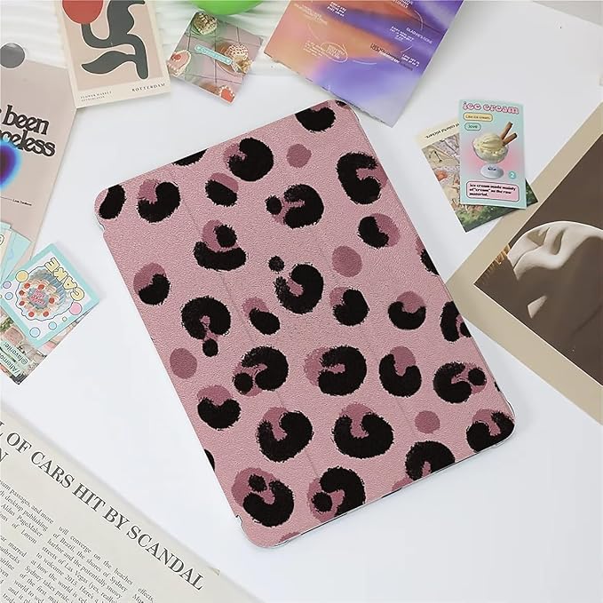 Pink Leopard Ripple Case Compatible with iPad 9th 8th 7th Generation 10.9 Inch 2021/2019/2018Funny Cover with Trifold Stand + Pencil Holder for Boys GirlsiPad 10.9in 2022