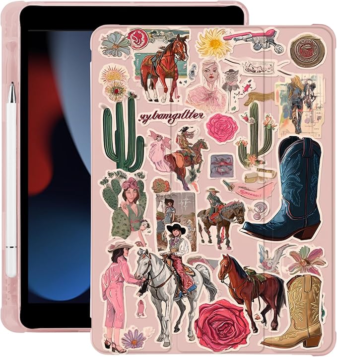 Vintage Western Cowgirl for iPad Pro 13 Inch Case (M5/M4) 2025/2024 with Pencil Holder Auto Sleep/Wake Pink Leather Soft TPU Back Cover