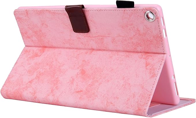 Folding Case for Amazon Fire HD 10 9th/7th/5th Gen Techcircle Smart Flip [Wake/Sleep] Solid PU Leather Protective Cover for All-New Kindle Fire HD 10.1 inch Tablet 2019/2017/2015 Release Pink