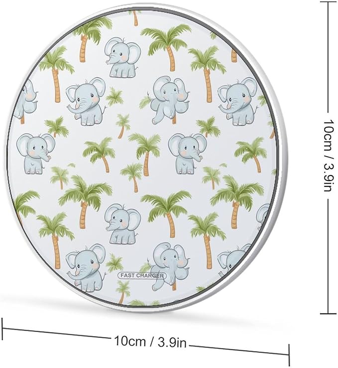 Cute Elephant and Palm Tree Wireless Charger Anti-Slip Wireless Charging Pad Slim Charger Mat for Men Women