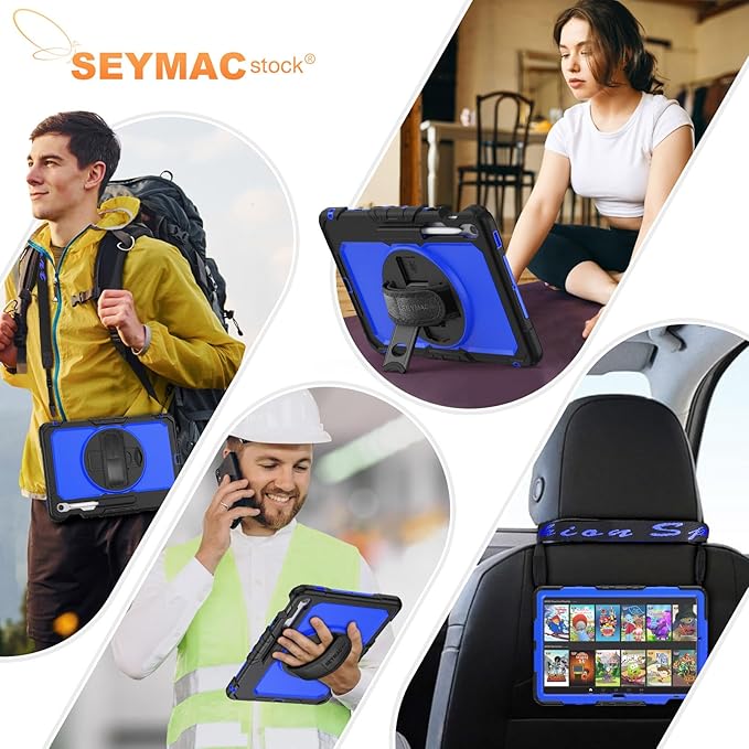 SEYMAC stock Case for Samsung Galaxy Tab S10 FE+ Plus 5G Tablet Case 13.1'' Protective with Screen Protector Pen Holder 360 Rotate Stand Hand Strap Shoulder Strap Blue1