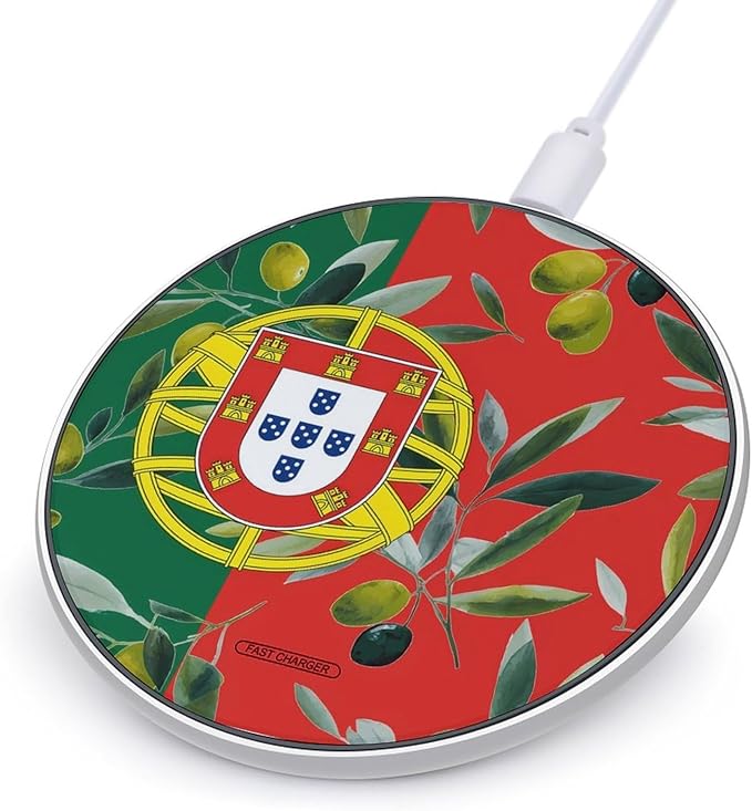 Portugal Flag Portuguese Olives Fast Portable Charger 10W Funny Graphic Phone Charging Pad with USB Cable