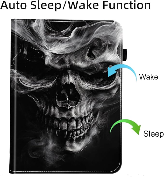 Case for Samsung Galaxy Tab A9 Plus/A9+ 5G 11 Inch 2023 Model (SM-X210/X216/X218)Card Slot PU Leather TPU Case Pen Holder Auto Wake SleepSmoke Skull