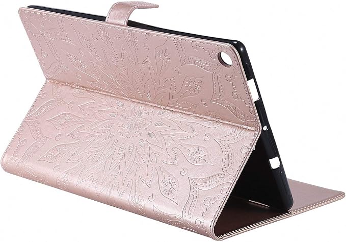 Folio Case for Fire HD 10 (9th/7th/5th Generation 2019/2017/2015 Release) Sunflower Embossed Stand Protective Cover with Card/Cash Holder for Amazon Fire HD 10.1 Inch Tablet Rose Gold