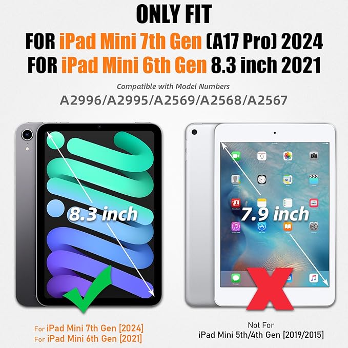 SEYMAC stock Case for iPad Mini 7 (A17 Pro)2024/ Mini 6 8.3'' with Screen Protector Pencil Holder [360 Rotating Hand Strap] &ampStand Drop-Proof Case for iPad Mini 7th/6th Generation 8.3Purple+Colo