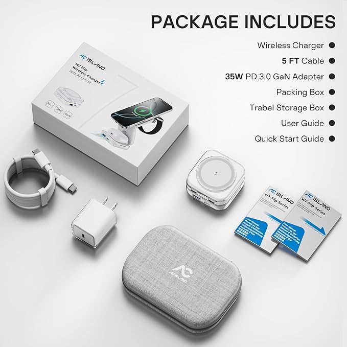 5-in-1 Wireless Charger for MagSafe AC ISLAND Portable Travel Charging Station 35W Max Fast Foldable Magnetic Stand Evolved for iPhone 17-12 &amp Air Series Apple Watch AirPods (with 35W Adapter