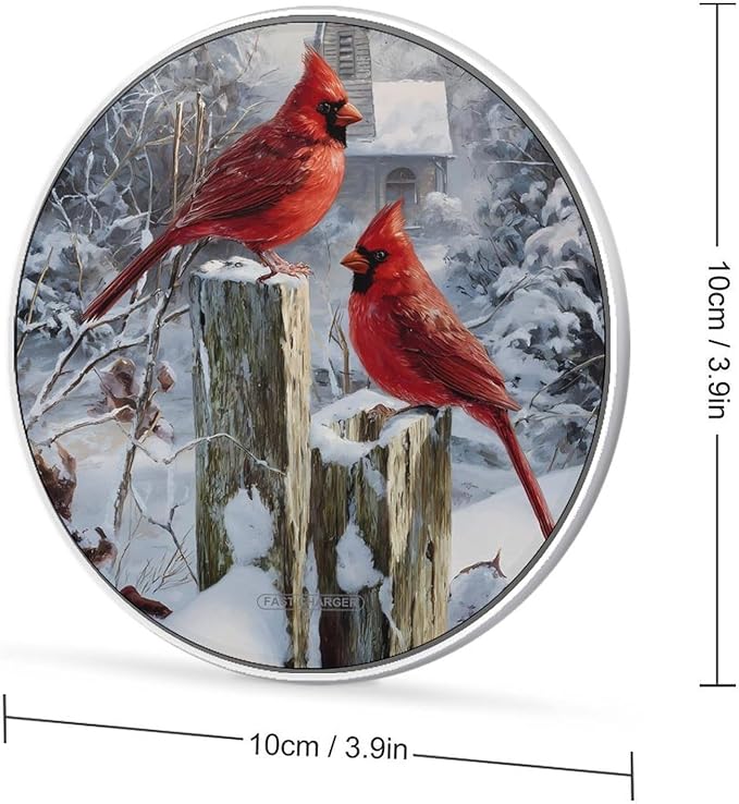 Cardinal Perched On Fence Winter Snowy Phone Charger Magnetic Charging Pad Anti-Slip with USB Cable