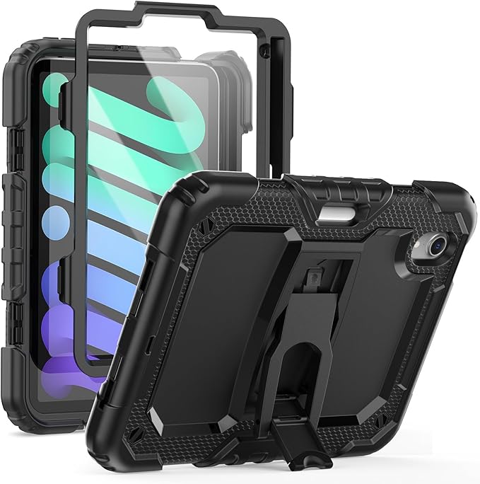 Timecity Case for iPad mini 7/6-8.3 inch for iPad mini 7th/6th Generation Case: Full-Body Shockproof Protective with Built-in Screen Protector Foldable Kickstand Pencil Holder- Black