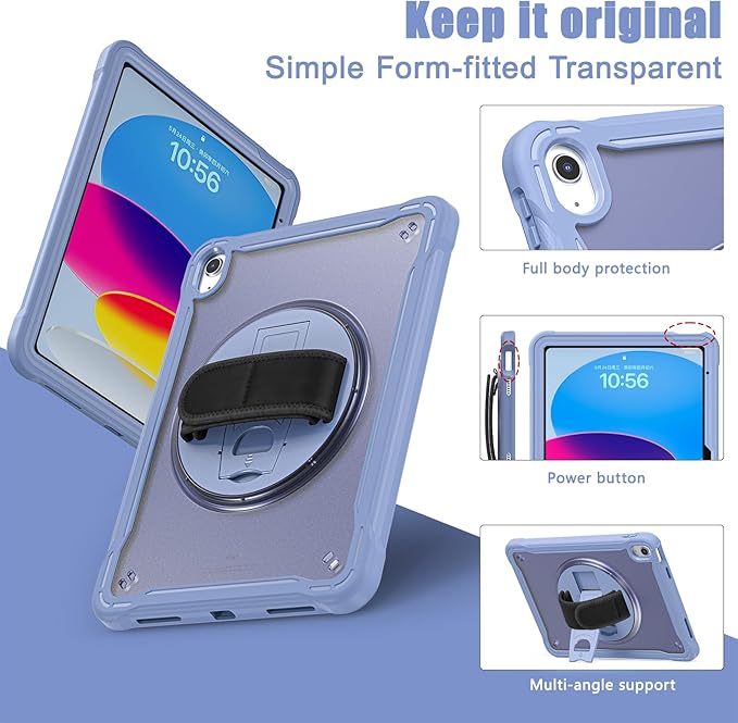 Case for iPad (A16) 11th/10th Generation 2025/2022 11/10.9 inch Rugged Shockproof Protective Cover with Screen Protector 360° Rotating Hand Strap&ampStand Pencil Holder Purple