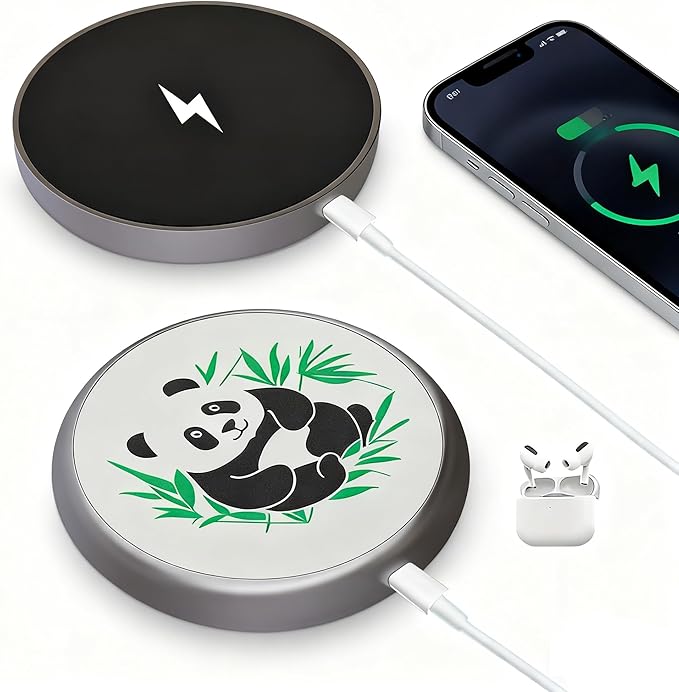 Wireless Charger Pad 2 Pack 15W Panda Magnetic Wireless Phone Charger for iPhone 17/16/15/14/13/12 Pro Max Plus and Airpods 4/3/2 Pro&ampMetal Wireless Charger for Office Desk for Nightstand for Tra