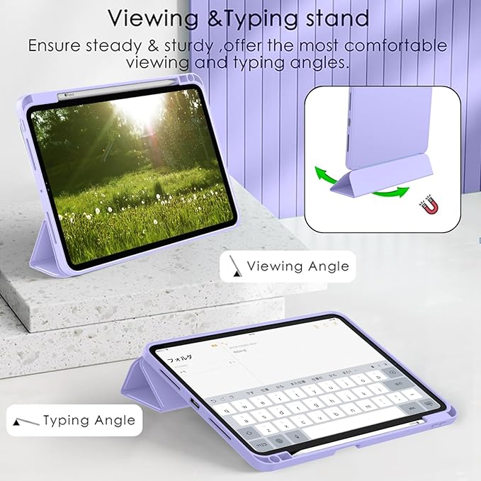 ZryXal New iPad Pro 13 Inch Case (M5) 2025 / (M4) 2024 with Pencil Holder Smart iPad Case [Support Pencil Pro and Pencil (USB-C)] Support Touch ID and Auto Wake/Sleep (Light Purple)