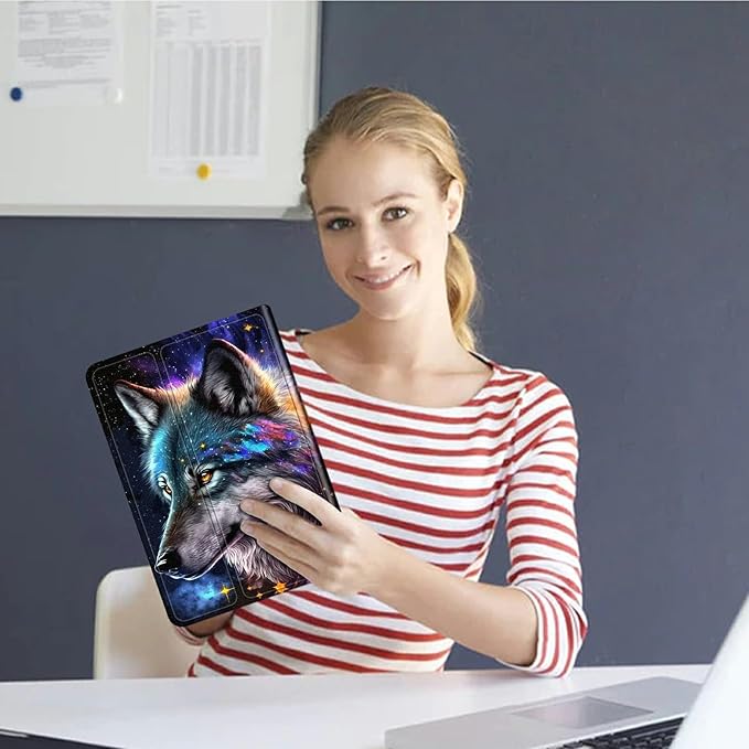 for All-New Amazon Kindle Fire HD 10 Tablet Case (13th Generation 2023 Release) Slim Adjustable Stand Back Shell Protection Smart Cover for Fire HD 10 2023 10.1 Inch Moon Wolf