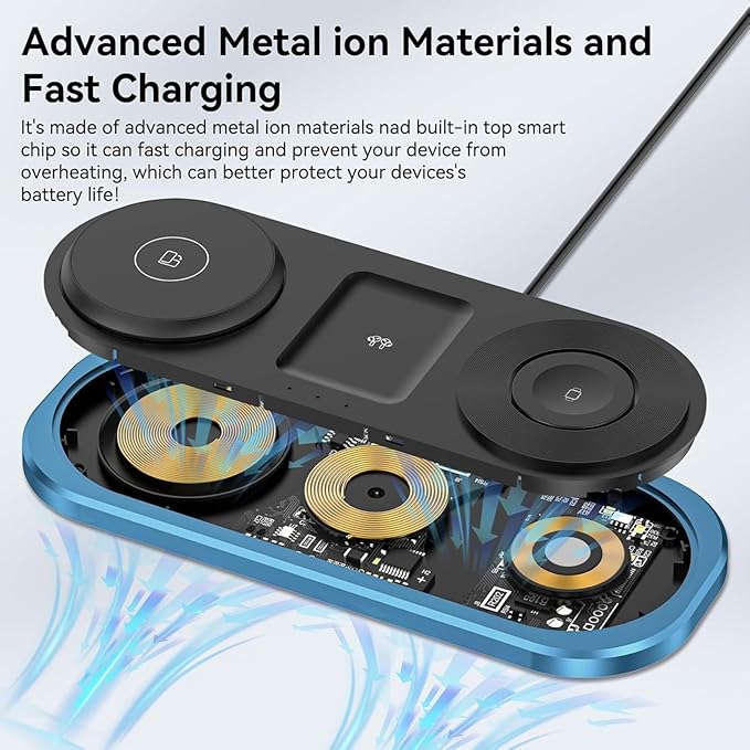 3 in 1 Fast Wireless Charger Stand for iPhone Foldable Travel Charging Station for Magsafe for iPhone 17/Air/16/15/14/13/12 Series Apple Watch Series AirPods pro/2/3/4 2025 Christ mas Gifts (Blue)