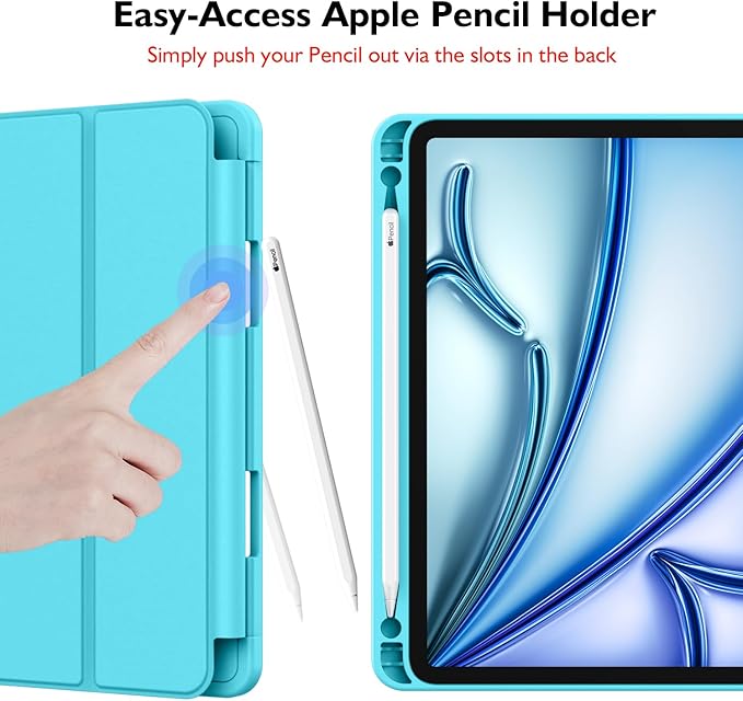 iMieet iPad Air 11 Inch Case M4/M3/M2(2026/2025/2024) iPad Air 5th/4th Generation Case 2022/2020 10.9 Inch with Pencil HolderTrifold Stand Smart Case with Soft TPU Back(New Cyan)
