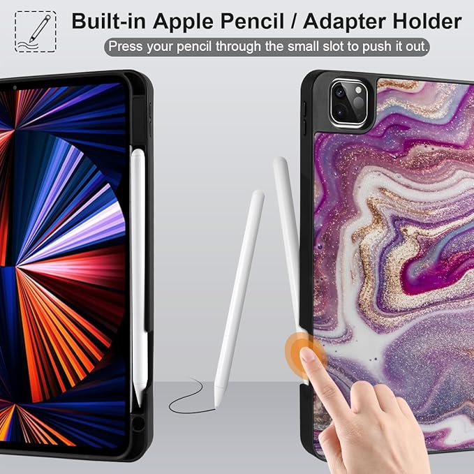 DONGKE Case for iPad Pro 12.9 inch 6th Generation 2022 Built-in Pencil Holder + Trifold Stand + Auto Wake/Sleep + Protective Cover for iPad Pro 12.9 5th/4th/3rd Gen- Pink Marble