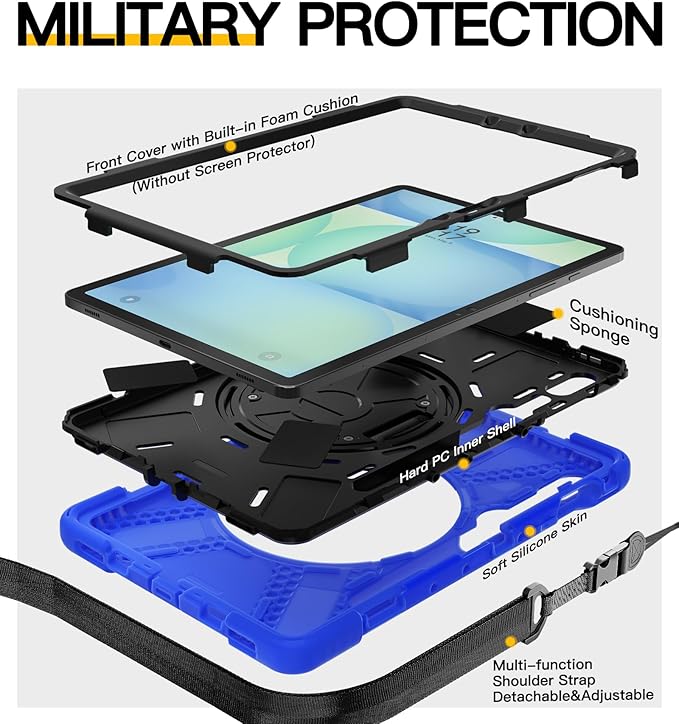 BRAECN Case for Samsung Galaxy Tab S10 Lite/S10 FE/S9 FE 5G 10.9&amp S9/S8/S7 11Heavy Duty Shockproof Silicone Cover with 360 Rotating Stand &ampHand Strap Kickstand Shoulder Strap S Pen Holde