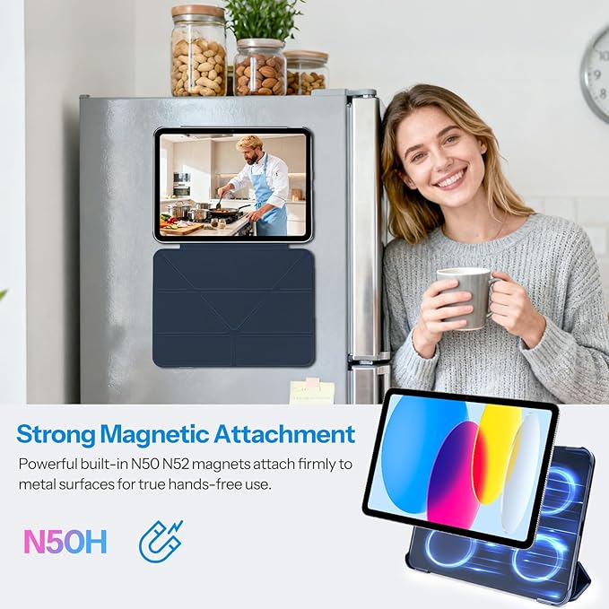 SPARIN Magnetic Case for iPad A16 11th/10th Gen (2025/2022) Origami Stand Cover with Auto Sleep/Wake Multi-Angle Viewing Hidden Pencil Holder Ultra Slim Lightweight &amp Stable on Sofa/Bed-Navy B
