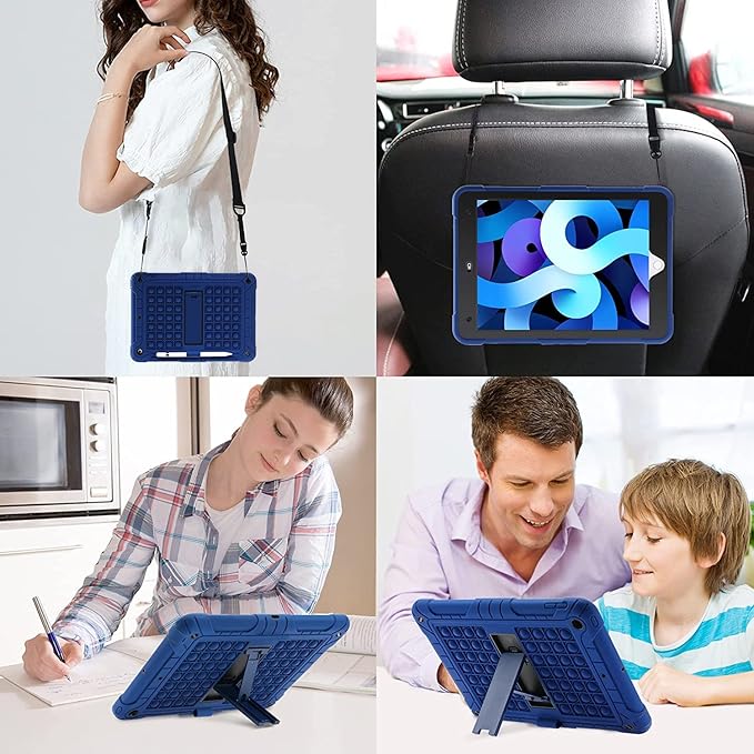 XZC iPad 9th/8th/7th Generation Case (iPad 10.2 Case 2021/2020/2019) Shockproof Drop Protection iPad Cover with Pencil Holder Kickstand Shoulder Strap (Dark Blue)