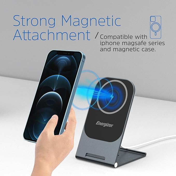 Energizer WCP102 Ultra Thin Wireless Charging Stand MagSafe 15W Max 3mm 180 Degree Adjustment Aluminium Alloy