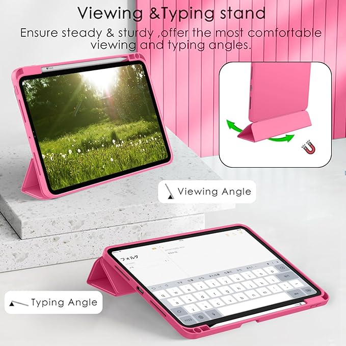 ZryXal New iPad Pro 13 Inch Case (M5) 2025 / (M4) 2024 with Pencil Holder Smart iPad Case [Support Pencil Pro and Pencil (USB-C)] Support Touch ID and Auto Wake/Sleep (Watermelon)