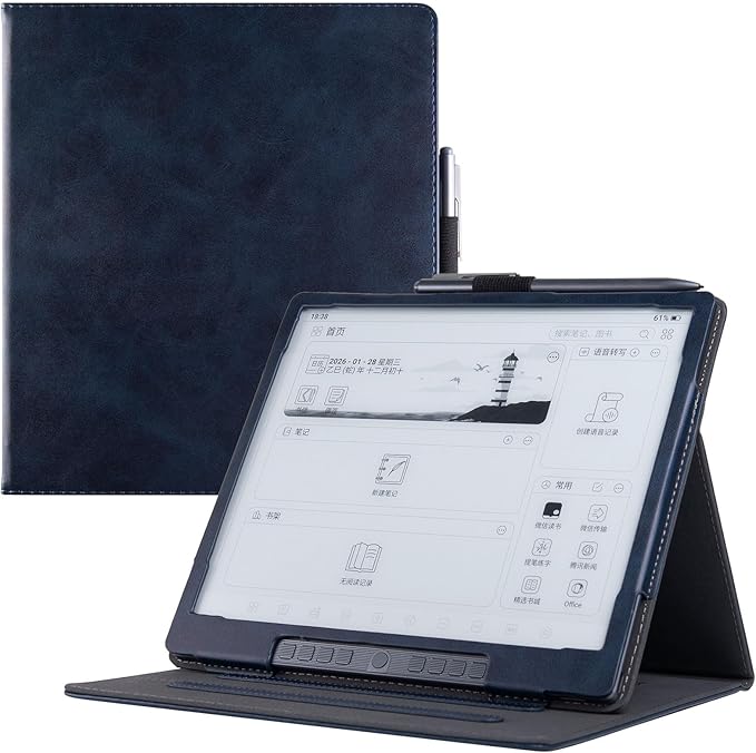 BOZHUORUI Case for Penstar eNote 2 Paper TabletPU Leather Protective Folio Cover with Auto Sleep Wake Multiple Viewing Angles Stand Cover with Hand Strap (Dark Blue)