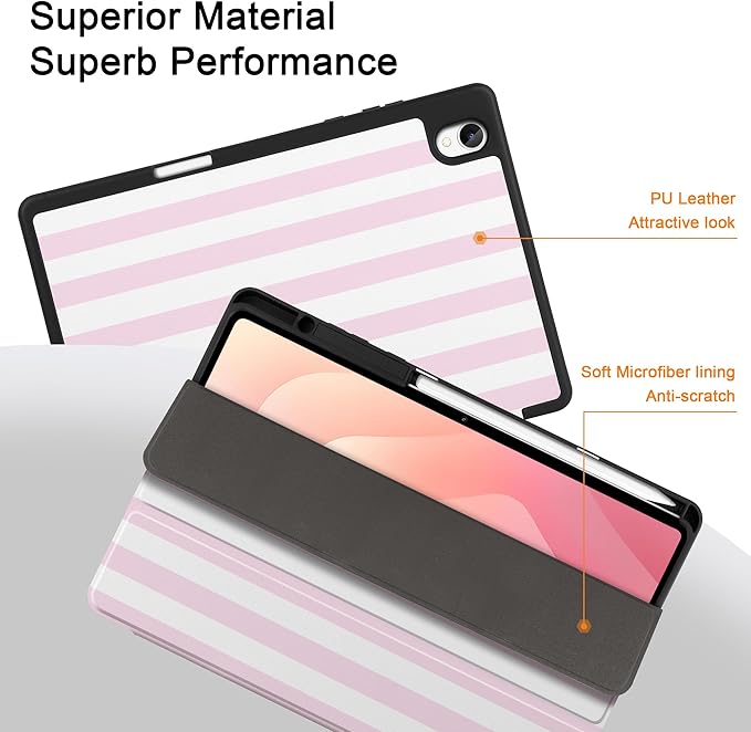 DONGKE Case for Samsung Galaxy Tab S11 5G 11 2025 Model (SM-X730/X736B) Slim Lightweight Trifold Stand Cover with S Pen Holder Auto Sleep/Wake Soft TPU Shockproof Back Pink Stripes