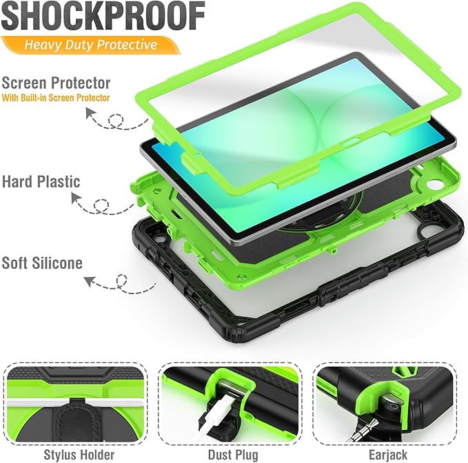 HXCASEAC Case for Samsung Galaxy Tab A11+ Plus 11 Inch Protective with Screen Protector/Hand Strap/Pen Holder Sturdy Shockproof for Samsung A11 Plus Tablet Case 5G SM-X230 SM-X236 SM-X238U - Green