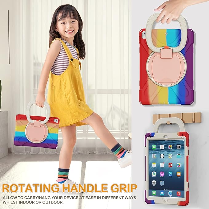 BRAECN Case for 9.7 Inch iPad 5th/6th Gen 2018/2017 Drop Protection Silicone Cover w/Pencil Holder Shoulder Strap Folding Handle Grip Kickstand for Kids Fit for iPad Pro 9.7”/Air 2- Colorful Red