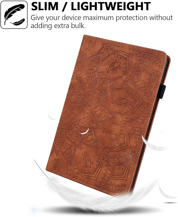 Case for Amazon Fire Max 11 (2023) Techcircle Stylish Mandala Embossed PU Leather Folio Stand Soft TPU Back Cover Slim Lightweight Elastic Band Protective Case with Pen Holder &amp Card Slots Brown