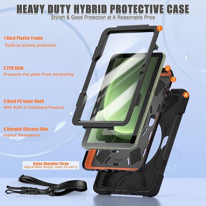 ZenRich Rugged Case for Galaxy Tab Active 5 Pro/Active 4 Pro 10.1-inchFull-Body Shockproof Protective Case w/ 360 Rotating Kickstand Hand Strap Shoulder Belt