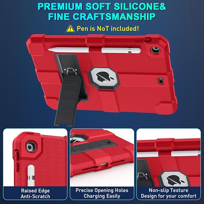 Case for iPad 9th/8th/7th Generation 2021/2020/2019(10.2 inch) Heavy Duty Shockproof Rugged Protective 10.2 Cover with Built-in Stand for iPad 9 8 7 Gen(Black+Red)
