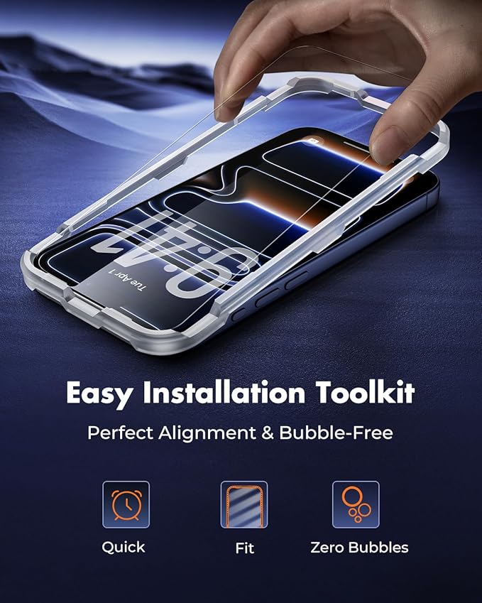 UNBREAKcable 4-Pack Screen Protector for iPhone 17 Pro Double Shatterproof Tempered Glass [Easy Installation Frame] [9H Hardness] [99.99% HD Clear] [Case Friendly] for iPhone 6.3 inch