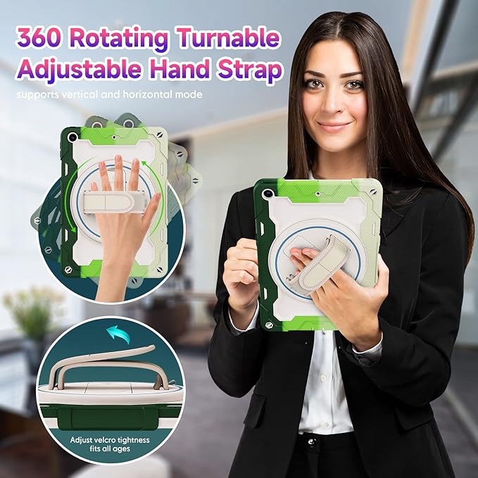 for iPad 9th 8th 7th Generation Case iPad 10.2 inch with HD Screen Protector 360 Rotating Kickstand/Hand Strap Shoulder Strap Heavy Duty Military Grade - Kids Friendly