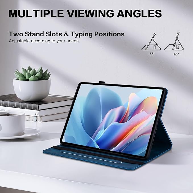 Case for Lenovo Tab Plus 11.5 Inch 2024 Embossed Premium PU Leather Case with Stand/Pencil Holder/Card Slots/Elastic Band for 11.5 Lenovo Tab Plus 2024 Release-Dark Blue