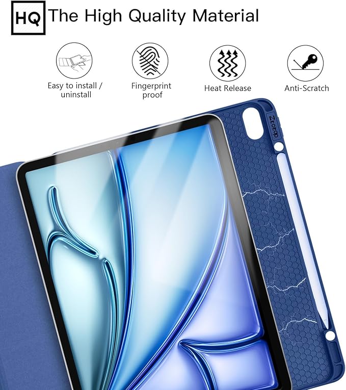 ZtotopCases for iPad Pro 12.9 3rd Generation 2018 /iPad Air 13 Inch 2024/2025 Case with Pencil Holder Lightweight Slim Soft TPU Back Trifold Smart Cover with Auto Sleep/Wake Blue