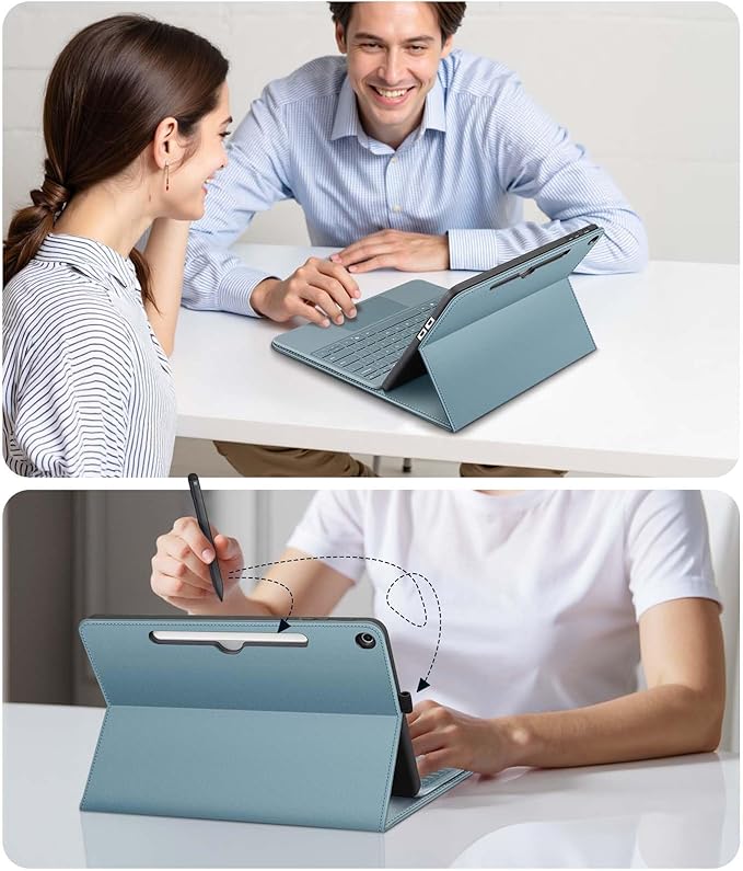 Fintie Protective Case for Microsoft Surface Pro 12 Inch (2025) Multi-Angle Viewing Portfolio Business TPU Back Cover with Pocket &amp Stylus Holder Compatible with Type Cover Keyboard (Ocean Blue)