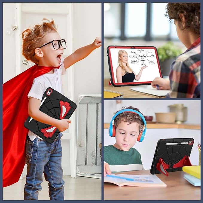 Compatible with Apple iPad 10th 2022 Tablet CaseLightweight Shockproof Rugged Protective Cover with Kickstand for Kids Children Boys Babies Black Red