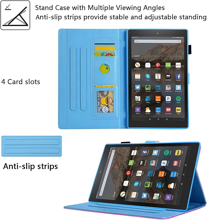 Fire HD 10 Case (9th Gen 2019 &amp 7th Gen 2017) with Pencil Cards Holder [Multiple Angle Viewing] Stand Smart PU Leather Cover [Auto Sleep/Wake] for Amazon Kindle Fire 10.1 Gold Butterflies