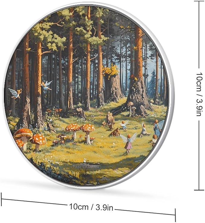Fairies Hide Seek Forests Trees Mushrooms Phone Charger Magnetic Charging Pad Anti-Slip with USB Cable