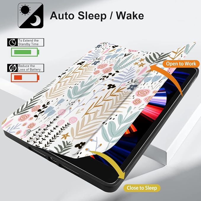 DONGKE Case Compatible with iPad 10.2 Inch 2021 2020 2019 iPad 9th/8th/7th Generation with Pencil Holder Slim Stand Protective Case with Soft TPU Back Auto Sleep/Wake Cover Cute Florals